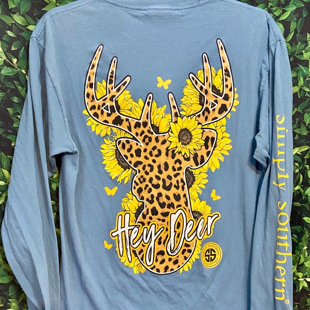 Simply Southern Blue Long Sleeve Shirt with Deer Graphic